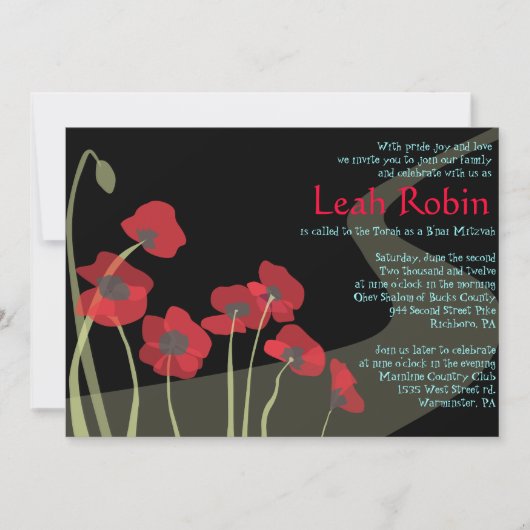 RED POPPIES Bat Mitzvah Wizard of Oz Invitation Kaart (Voorkant)