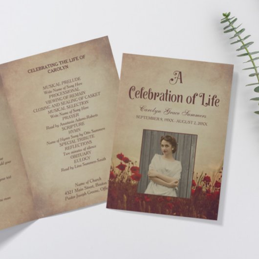 Red Poppies  begrafenisprogramma Programma