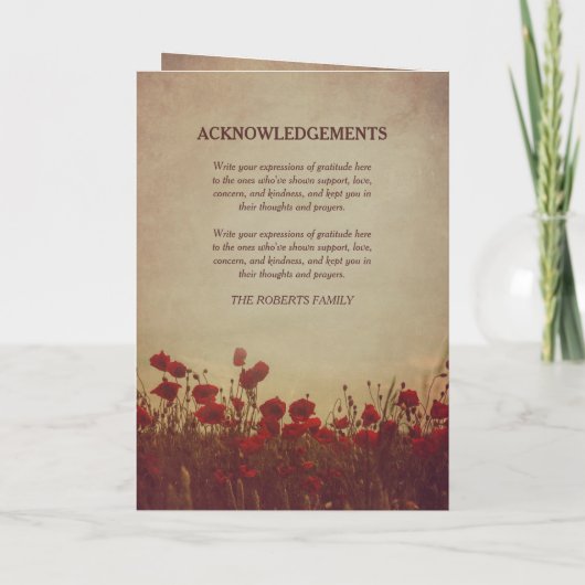 Red Poppies begrafenisprogramma Programma (Achterkant)