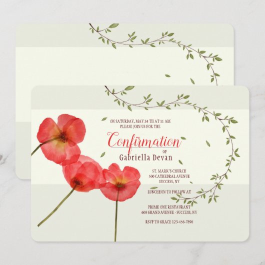 Red Poppies Bevestiging Uitnodiging (Voorkant / Achterkant)