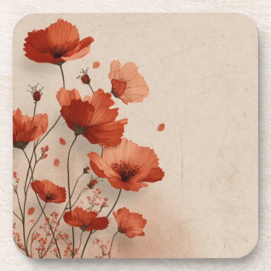 Red poppies.  bier onderzetter (Voorkant)