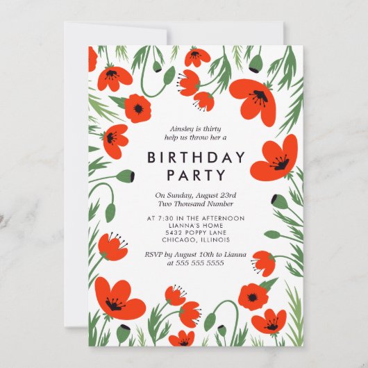 Red Poppies Birthday Kaart (Voorkant)