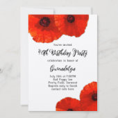 Red Poppies Birthday Party Invitation Kaart (Voorkant)