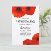 Red Poppies Birthday Party Invitation Kaart (Staand voorkant)