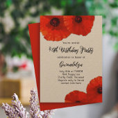 Red Poppies Birthday Party Invitation Kaart