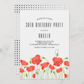 Red Poppies Birthday Party Kaart (Voorkant / Achterkant)