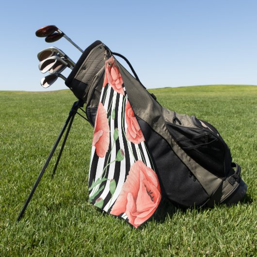 Red Poppies Black Stripes Chic Golfhanddoek (Groen)