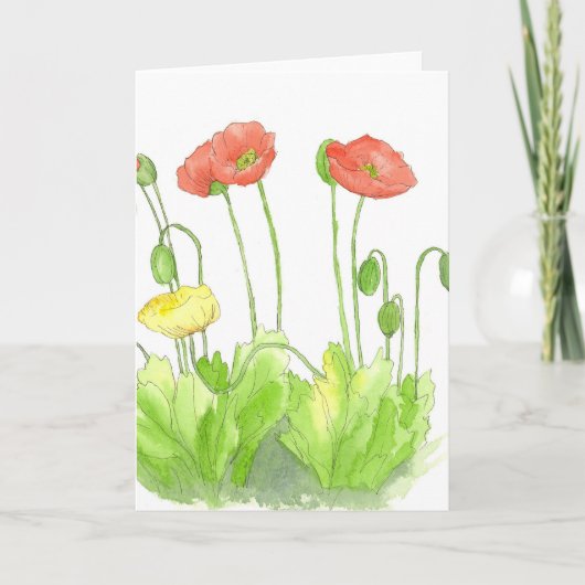 Red Poppies Blank Note Kaart Waterverf Wildflower (Voorkant)