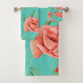 Red Poppies Blauwgroen Waterverf Bad Handdoek (Insitu)