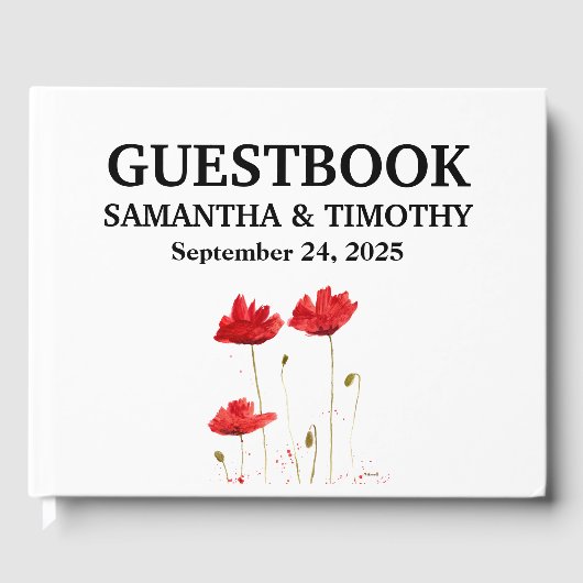 Red Poppies Bloemen Bloemen Bloemen Bruiloft Gaste Gastenboek (Voorkant)