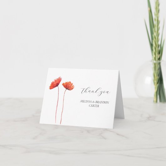 Red Poppies Bloemen Bloemen Bruiloft Dank u Bedankkaart (Voorkant)