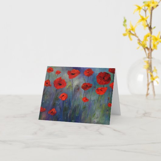 Red Poppies Blue Fog Fine Art Kaart (Gele Bloem)