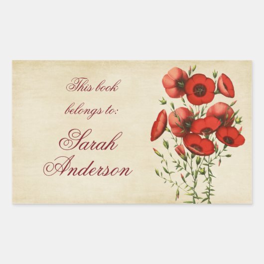 Red Poppies Boek bord Stickers Dit behoort tot (Voorkant)