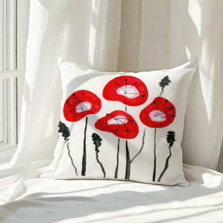 Red Poppies Boho Modern bloemmotief Kussen