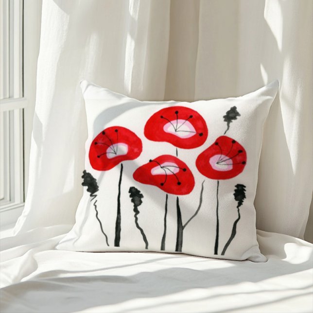 Red Poppies Boho Modern bloemmotief Kussen (Creator heeft geüpload)