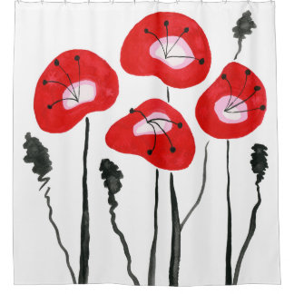 Red Poppies Boho Moderne Badkamer Decor Douchegordijn