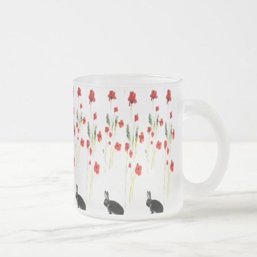 Red Poppies Bunny Rabbit Floral Matglas Koffiemok (Rechts)