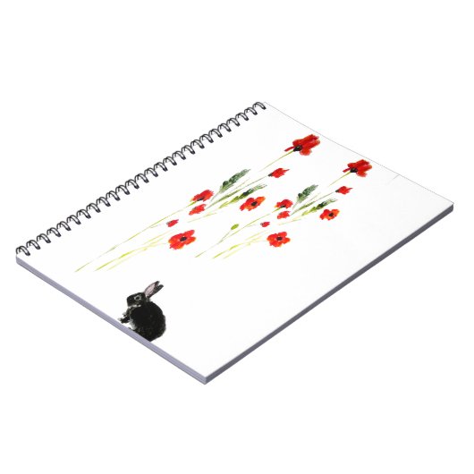 Red Poppies Bunny Rabbit Floral Notitieboek (Linkerzijde)