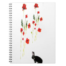 Red Poppies Bunny Rabbit Floral