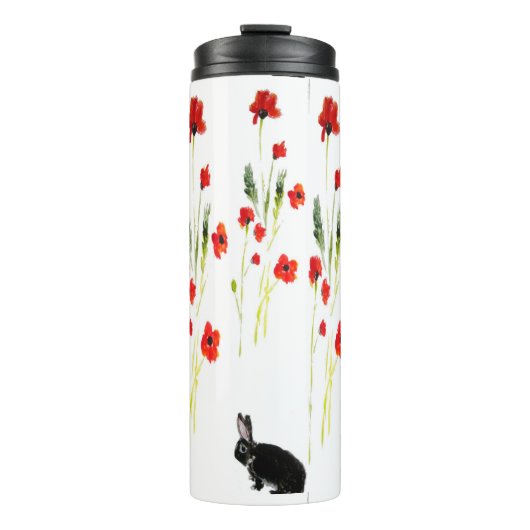 Red Poppies Bunny Rabbit Floral Thermosbeker (Voorkant)
