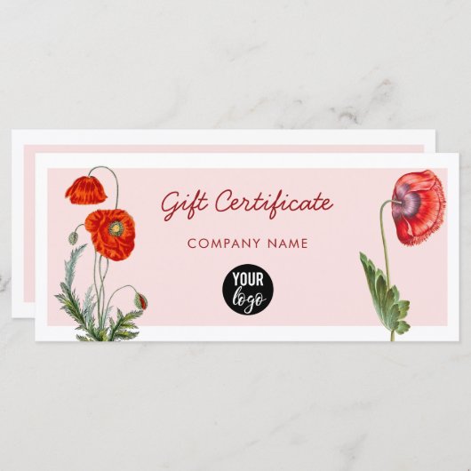Red Poppies Business Logo Cadeaubon (Voorkant / Achterkant)