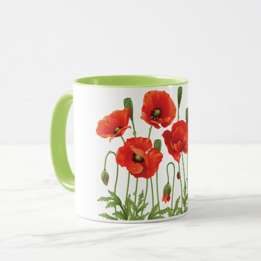 Red Poppies Coffee Mok Oekraïens ontwerp (Voorkant links)