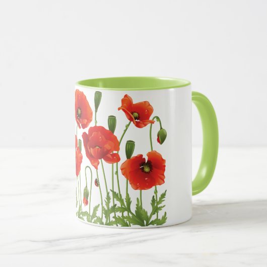 Red Poppies Coffee Mok Oekraïens ontwerp (Voorkant rechts)