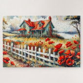 Red Poppies Country Side Boerderij Huis Puzzel Legpuzzel (Horizontaal)