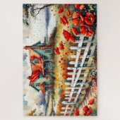 Red Poppies Country Side Boerderij Huis Puzzel Legpuzzel (Verticaal)