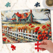 Red Poppies Country Side Boerderij Huis Puzzel Legpuzzel