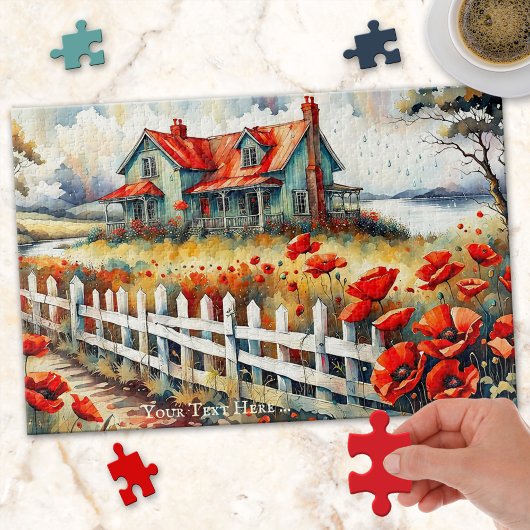 Red Poppies Country Side Boerderij Huis Puzzel Legpuzzel