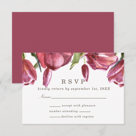Red Poppies Elegant Formal Wedding Response Rsvp Kaart (Voorkant / Achterkant)