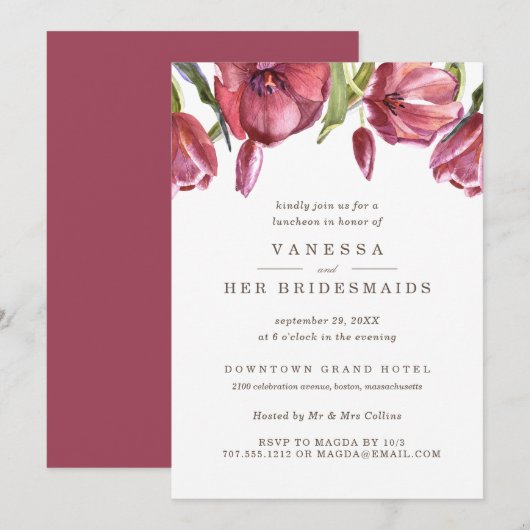 Red Poppies Elegant Wedding BRIDESMAIDS Luncheon Kaart (Voorkant / Achterkant)