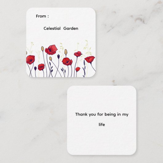 Red Poppies – Elegante Wildflower Vierkante Visitekaartje (Voorkant / Achterkant)