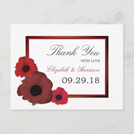 Red Poppies en Burlap Wedding Bedankt Briefkaart (Voorkant)