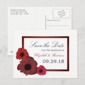 Red Poppies en Burlap Wedding Save the Date Aankondigingskaart (Voorkant / Achterkant)