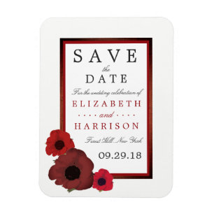Red Poppies en Burlap Wedding Save the Date Magneet