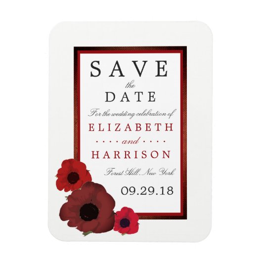 Red Poppies en Burlap Wedding Save the Date Magneet (Verticaal)