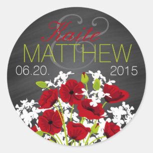 Red Poppies en Chalkboard Wedding Label