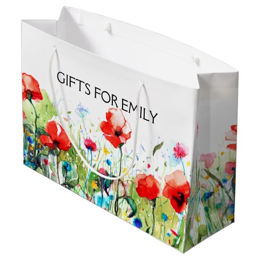 Red Poppies en Spring Flowers Illustration Groot Cadeauzakje (Achterkant Gekanteld)