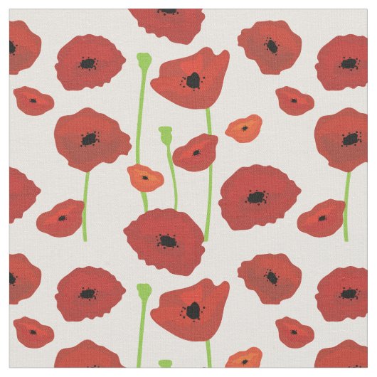 Red Poppies Fabric. Stof (Close Up)