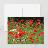 Red Poppies Field Happy Birthday Briefkaart (Voorkant / Achterkant)