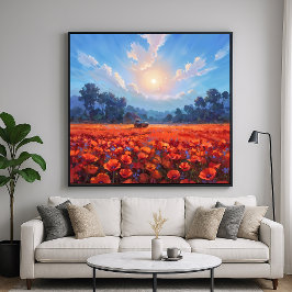 Red Poppies Field - Impressionisme Landschapsstijl Poster