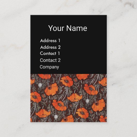 RED POPPIES Field Ruby Monogram White Black Floral Visitekaartje (Voorkant)