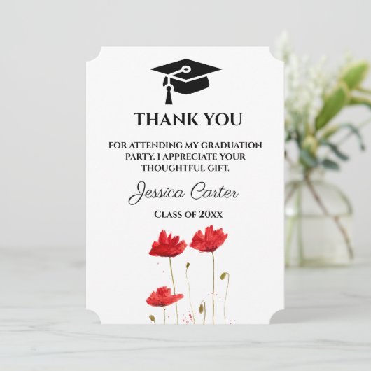Red Poppies Floral Afstuderen Hartelijk dank Kaart (Staand voorkant)