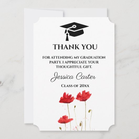 Red Poppies Floral Afstuderen Hartelijk dank Kaart (Voorkant)