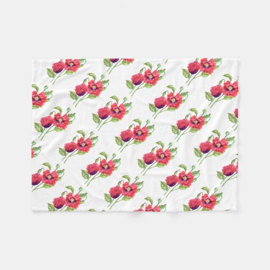 Red Poppies Floral Art Fleece Deken (Voorkant (Horizontaal))