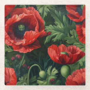 Red Poppies Floral Art Glazen Onderzetter