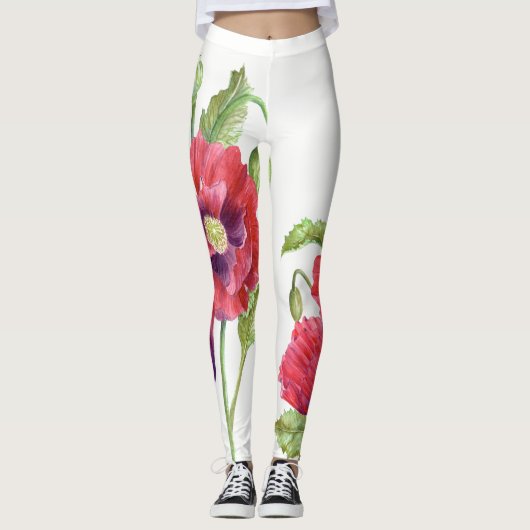 Red Poppies Floral Art Leggings (Voorkant)