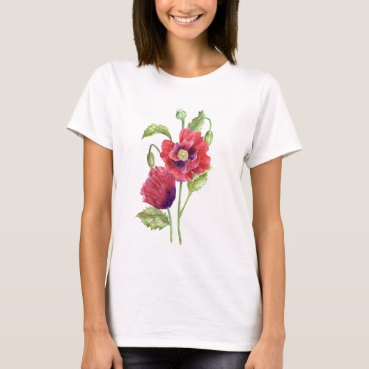 Red Poppies Floral Art T-shirt (Voorkant)